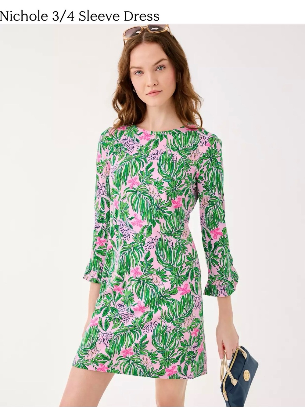 Lilly Pulitzer Pink & Green Leaf-Print 3/4 Sleeve Shift Dress NWT